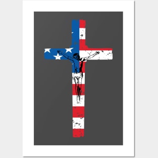 American Flag Cross T-shirt Posters and Art